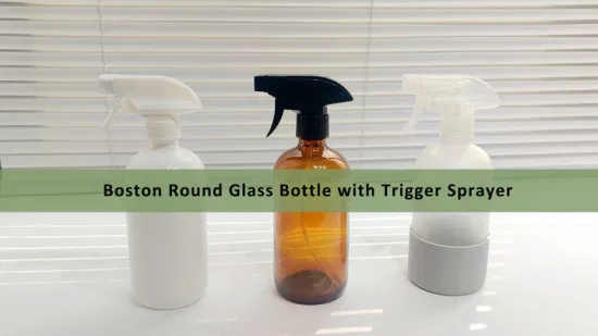 500ml 16oz Boston Round Clear Hand Wash Cleaning Room Frasco de spray de vidro com pulverizador de gatilho